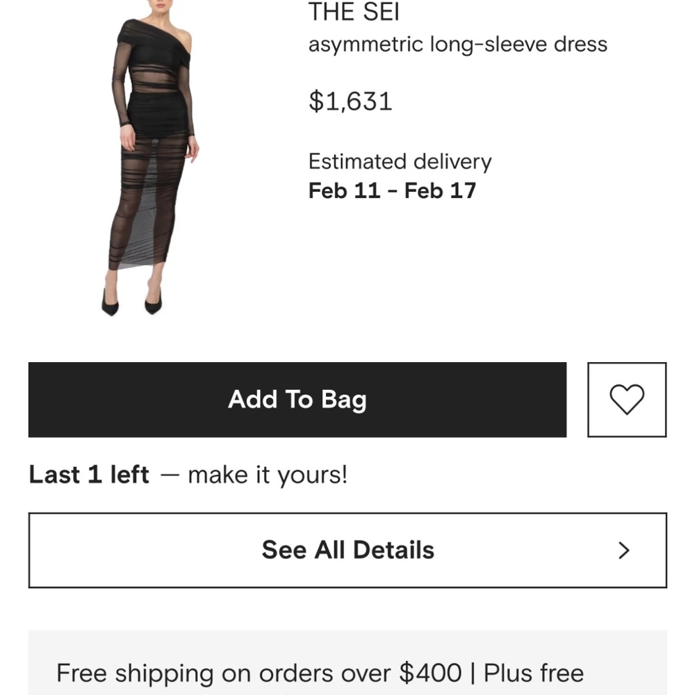 THE SEI Black Asymmetrical Long-Sleeve Dress